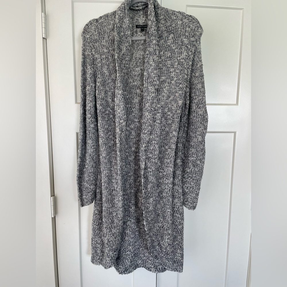 Eileen Fisher black white Lightweight Organic Linen Knit Cardigan size Medium